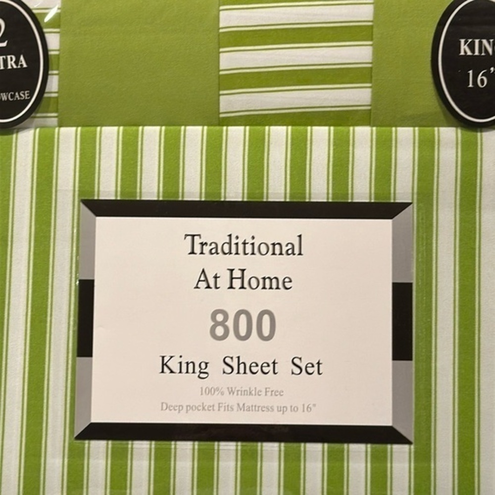 Transitional at Home 6pc King Sheet spring green with white stripes